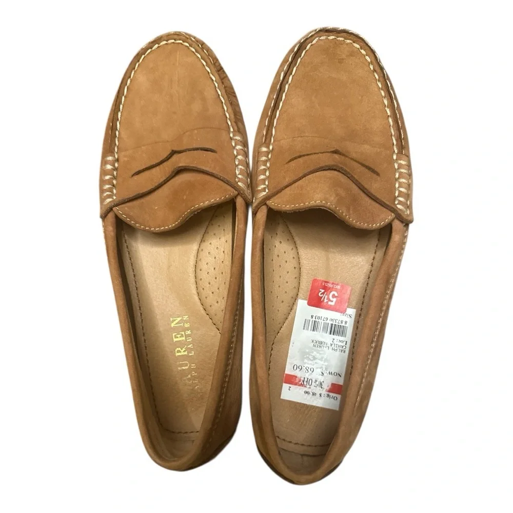 Lauren Ralph Lauren Tan Suede Penny Loafers Size 5.5 Preppy, 90’s, - Picture 1 of 4